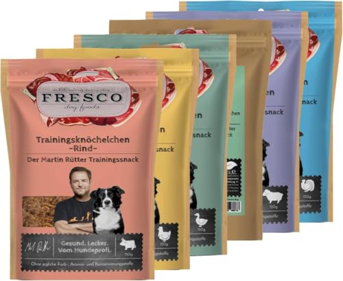 FRESCO Dog Martin Rütter Trainingsknöchelchen PROBIERPAKET 6x150g | Hundeleckerli getreidefrei & hoher Fleischanteil | Geruchs- & fettarm | Für kleine & große Hunde Leckerlis fürs Hundetraining