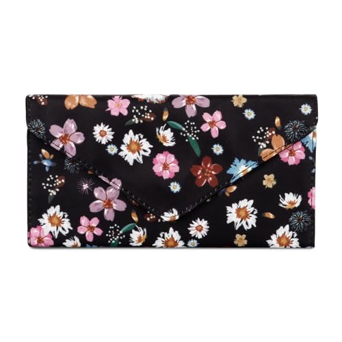HAWEE Envelope Credit Card Case for Women Floral Wallet with Coin Pocket 2 ID Windows Water Resistant, Colorful Flower