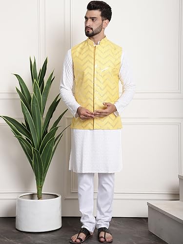 Image of SOJANYA (Since 1958 Men's Cotton Seqence Kurta & Pyjama with Nehrujacket