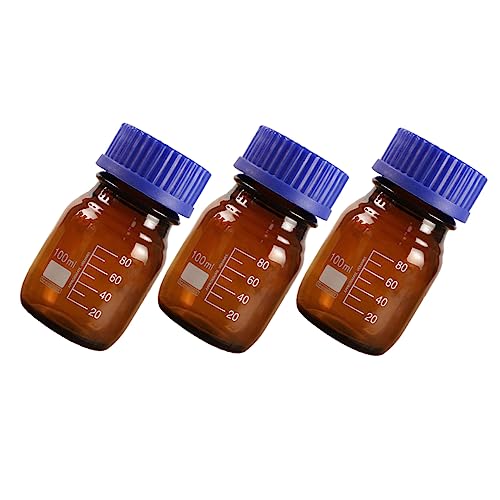 Cabilock 3Pcs Glass Reagent Bottles with Caps Sealing Chemical Storage for Laboratory Use Leak Design for Safe Sample Preservation