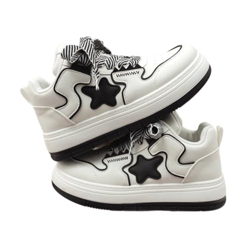 Star Shoes Thick Laces Walking Cute Sneakers for Women Thick Sole Y2K Shoes Walking Shoes Flat Platform Chunky Style Casual