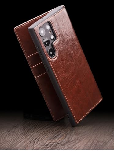 Étui à rabat Samsung Galaxy S24 en cuir véritable noir avec compartiments portefeuille - 7