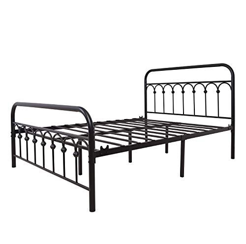 Tuseer Metal Bed Frame Full Size With Vintage Headboard And Footboard Platform Base Wrought Iron (Black) #TOP5