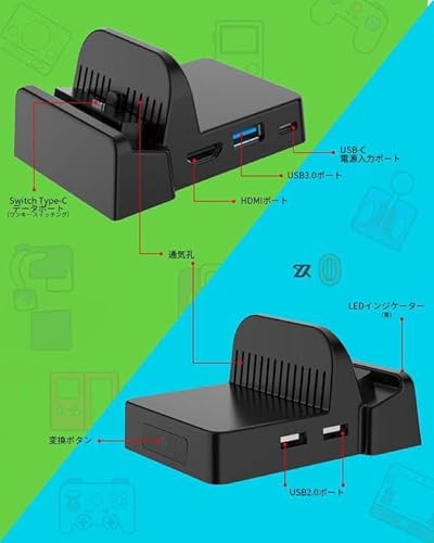 Switch ドック, OLCLSS Switch対応多機能ミニドック【TV/テーブルモード対応】4Kビデオ出力 & PD急速充電｜熱対策+本体保護機能搭載｜複数USBポート対応｜コンパクトサイズ & 持ち運び便利｜Switch/OLEDモデル対応｜一年保証付き