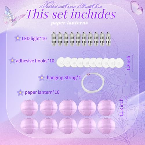 Image of Chinese Paper Lanterns - Pack of 10, 12-Inch Light Purple Hanging Lights for Birthday Party Decorations, Ceiling Decor, Rainbow Classroom, Dorm Decor, and Tea Party