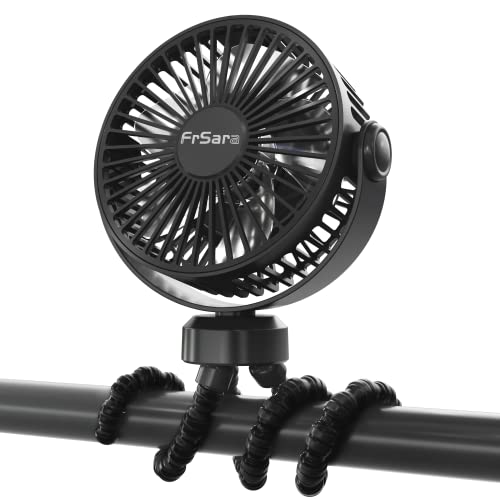 Image of FrSara Portable Stroller Fan, Clip On Baby Fan, 3-Speed Safe & Quiet, 4000mAh, Suitable for Stroller, Car Seat, Desks and Travel, Black