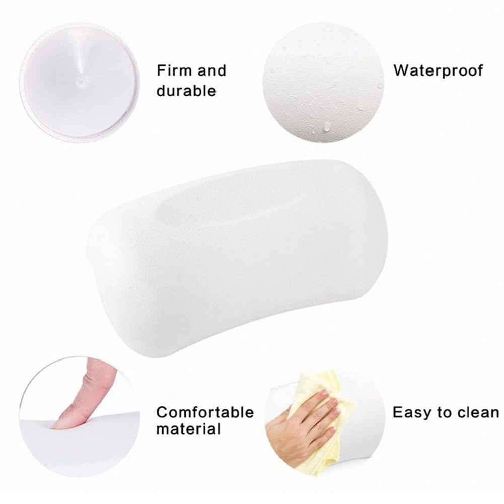 Bloepum SPA Bath Pillow Non-Slip Bathtub Headrest Soft Waterproof Bath with Suction Cups Bath Neck Cushion White