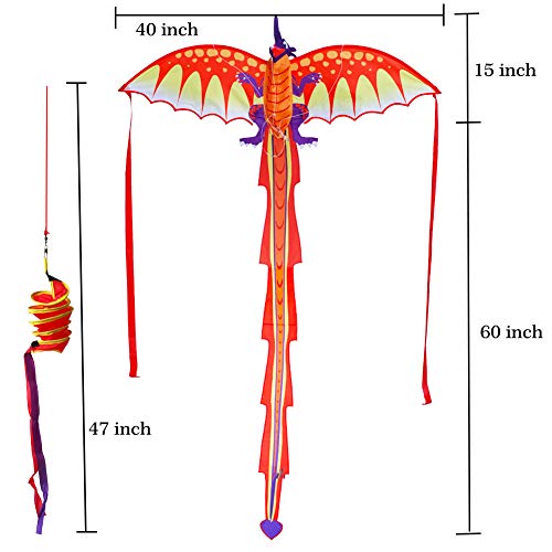 ZHUOYUE Dragon Kite for Kids 40x75 Inch,Easy Fly Kite Single Line Kites with Long Tail and Kite String