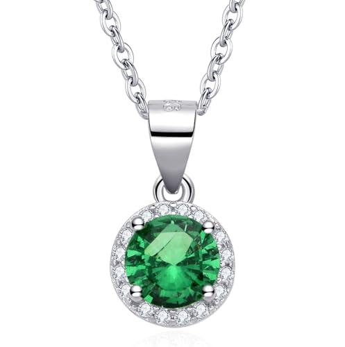 Dada Gioielli - Collar con Colgante Central de Piedra Redonda enriquecido con Circonitas Brillantes - Ideas de Regalos para Mujer en Plata 925 y Acero Inoxidable, longitud 45cm + 5cm, Verde Esmeralda
