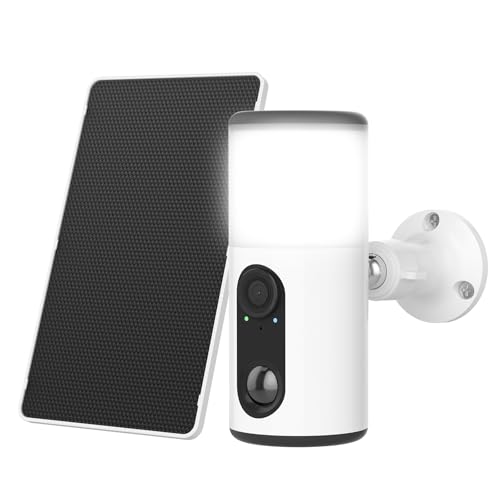ANRAN 2K Cámara Vigilancia WiFi Exterior con Luz de Pared, Seguridad Cámara Inalámbrica con Panel Solar+Bateria Recargabl, luz activada por Movimiento, Detección PIR, Visión Nocturna en Color, IP66