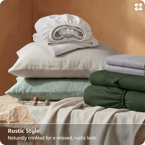 Image of Bedsure PureWoven Linen Sheets Queen Size, Cotton Linen Blend Sheets, 4PCS