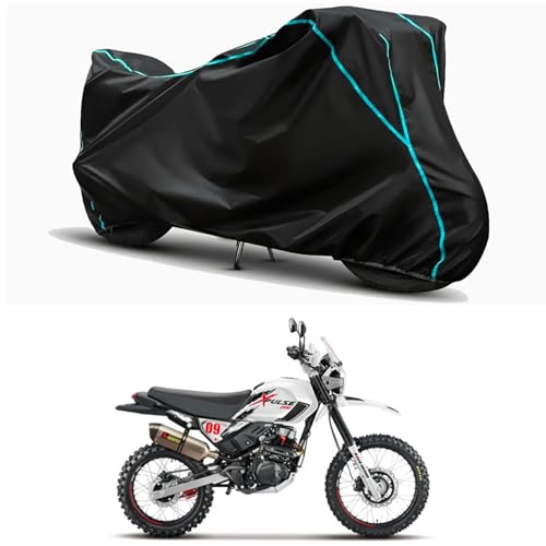 Image of Waterproof Bike Body Cover Compatible for | Hero XPulse 200 4V ABS | Taffeta Fabric, Sky Piping Design, Bottom Elastic Fit | Dustproof, Sun UV & Rain Protection for All Weather.