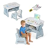 Bureau et Siège Ergonomiques : Le bureau à tableau blanc dispose de 3 hauteurs réglables (50 cm, 53 cm, 57 cm), s'adaptant aux enfants mesurant entre 65 cm et 135 cm. La chaise est conçue avec un dossier inclinable qui s'aligne avec la colonne vertébrale de votre enfant, ainsi qu'un siège large et confortable pour assurer la détente de l'enfant lors des séances de dessin.