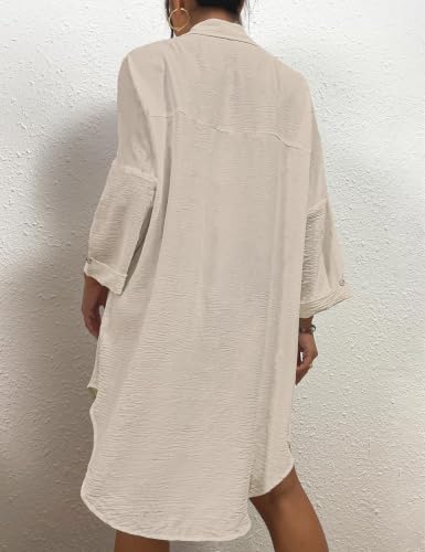 Image of Bsubseach Womens Modern Swimsuit Cover Up Blouse Button Down Shirt Dresses Tops