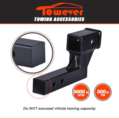 Towever 84122 Towever Receiver Hitch Extender with 4\" Drop/Rise, 9\" Extension, Hitch Riser Solid Tube (GTW/TW 5000/500 LBS) with Pin and Clip