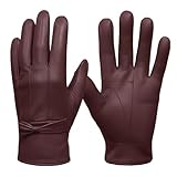 SiXsigma Sports Ladies Winter Driving Leather Gloves Women - Quick Dry Soft Fleece Lined Thermal Gloves Womens Perfect For Driving Glove's - Ideal Gifts For Women (Burgundy, Small/Medium)