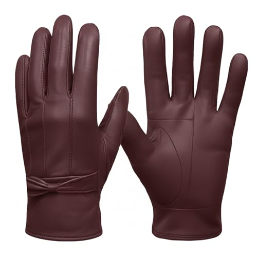 SixSigma Sports Leather Gloves Women - Real Soft Fleece Lined Ladies Glove, Perfect Driving & Stylish Winter Accessories for Womens Gloves Winter (Burgundy, Medium/Large)