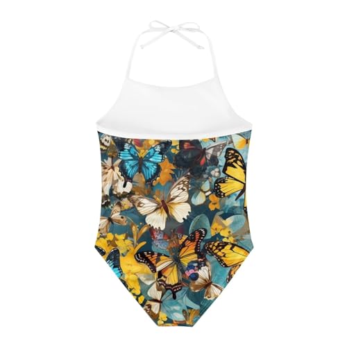 Image of Cute Backless One Piece Swimsuits for Girls Adjustable Halter Strap Bathing Suit Beach Swimwear for Girls
