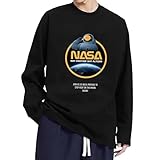 [ロニコン] Tシャツ メンズ レディース ティーシャツ ナサ Nasa 長袖 綿100% T-Shirts 肩落とし 丸襟 通勤 通学 日本からの発送 Black 3XL