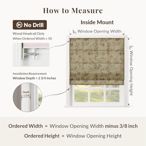 Image of TWOPAGES No Drill Cordless Vintage Floral Print Roman Shades Linen Textured Roman Blinds for Windows, Custom Made Room Darkening Light Filtering Roman Window Shades, Scarlett, 1 Piece