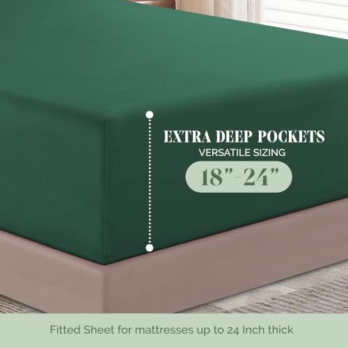 Image of Elegant Comfort Luxury 1500 Premium Hotel Quality Microfiber 4-Piece Sheet Set - Soft, All Around Elastic 18-24 Inches Deep Fitted Sheet - Extra Deep Pocket Sheets, Full, Hunter Green