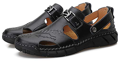 Honeystore Men's Athletic Leather Hollow Slip-on Sandals Casual Shoes Plus Size3