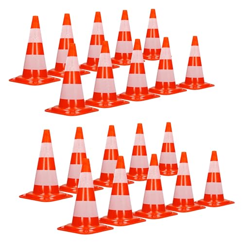 ECD Germany 20x Cônes Signalisation Pylône, 47 cm, PVC Solide, Orange/Blanc, Triangle de Circulation, Marqueur Attention Sécurité, avec 2 Bandes Réfléchissantes, Pylone Cône Avertissement de Parking
