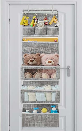 VICTORICH All-IN-ONE Over the Door Organizer, Super Behind the Door Storage Organizer with Door Rack and Large Clear Windows, Wall File Organizer, Hanging Organizer (New Grid Gray)
