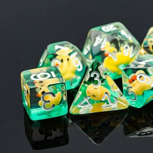 Cusdie 7-Die DND Dice, Polyhedral Dice Set Filled with Animal, for Dungeons and Dragons TTRPG Role Playing Game D&D Dice (Yellow Duck) - 3
