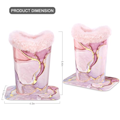 Image of Eyeglasses Holder, Plush Lined PU Leather Pattern Stand Case with Magnetic Base, Unisex for Women Men, Pink Marble