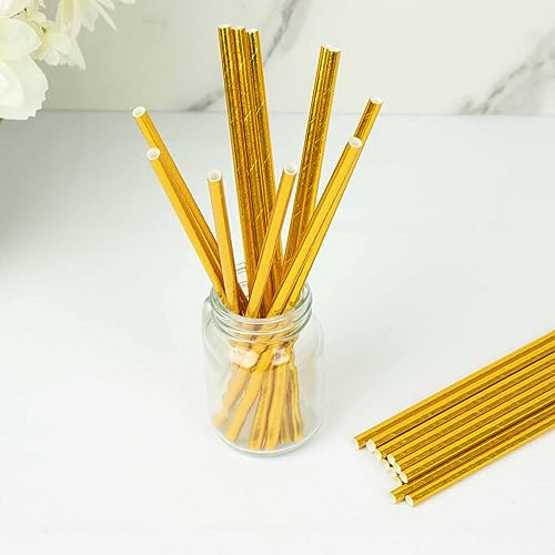 50 pitillos de papel dorados metálicos de 8 pulgadas miniatura 3