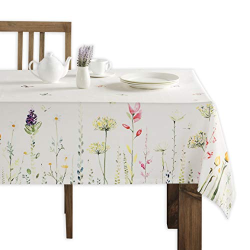 Maison d' Hermine Table Cover 140cm x 180cm 100% Cotton Decorative Washable Square Tabletop Easter Tablecloths for Kitchen, Party, Wedding, Restaurant & Camping, Botanical Fresh - Spring/Summer