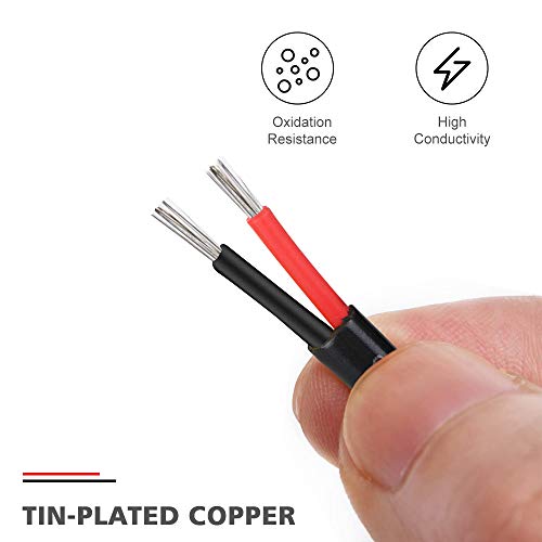 20M/65.6ft 22AWG Extension Cable, Red & Black Tinned Copper Hookup Wire Kit, 2 Pin with Black Reel Package, Extension Electrical Cord for LED Strips Single Colour/Power Supply