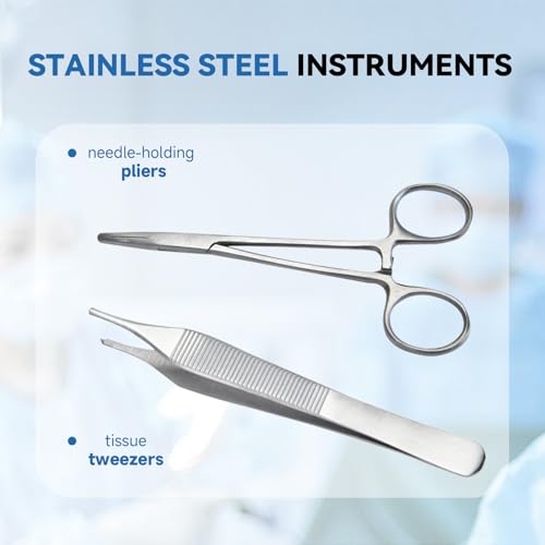 Image of Suture Practice Kit for Students, Complete Set Includes Pre-Cut Wounds Pads, Tools Kit, Perfect for Students Educational Demonstration(Education Use Only)