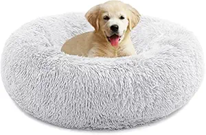 Dog Bed, Anti Anxiety Dog Bed, Plush Donut Dog Bed for Small Dogs, Medium, Large & X-Large, Soft Fuzzy Comfy Dog Bed in Faux Fur, Washable Cuddler Pet Bed (XL, Grey)