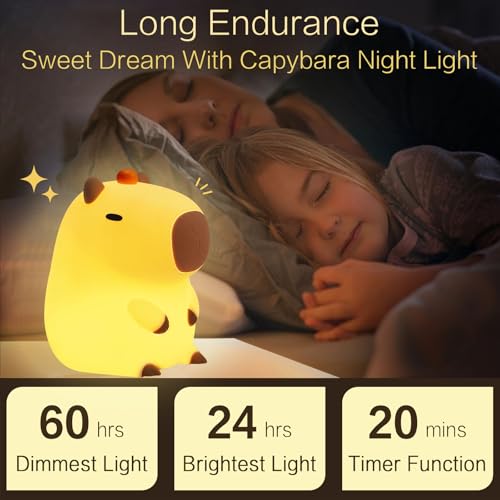 orange capybara cute night light led squishy novelty capybara lamp food grade silicone dimmable nightlight boys girls funny capybara light light up capybara gifts room college dcor