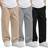 LessonZoo 3 Pack Boys Cargo Sweatpants Kids Pull-On Elastic...