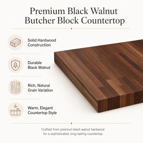 Image of CONSDAN Butcher Block Counter Top, Walnut Solid Hardwood Countertop, Wood Slabs for Kitchen, Reversible, Both Side Polished, Prefinished with Food-safe Oil, 1.5 inch Thickness, 36 inchx25 inch