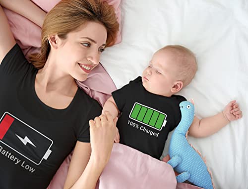 Tstars Funny Gift for Mom and Baby Battery Low and Charged Matching Outfits Mothers Day Mother Daughter Son Set2