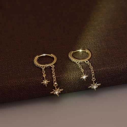 3Pairs 14K Gold Stud Hoop Earrings Set for Women Butterfly Moon Star Flower Evil Eye CZ Dainty Huggie Hoop Cartilage Earrings Gift Box3