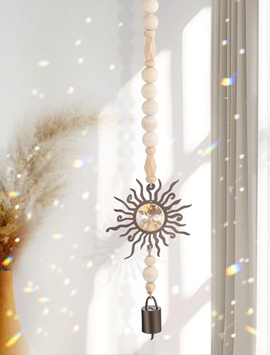 Wooden Wind Chimes with Suncatcher, Boho Hanging Windchimes Sun Catcher Home Decor, and Clear Crystal Prism - Suitable as a Gift for Mom and Women, Rainbow Maker for Windows, Porches, and Patios