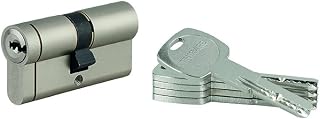 Doppelzylinder, 30 x 30 mm, vernickelt, europäisches Profil, Messing, Mechanismus mit 6 Stiften, Schutz gegen Lockpicking, Bohren, Einschlag, 5 Flachschlüssel, wendbar, THIRARD