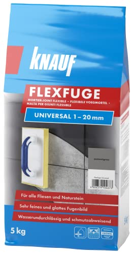 Knauf Flexfuge Universal 5 kg Zementgrau, universell einsetzbar für ein besonders glattes Fugenbild auf Wand & Boden im Innen- & Außenbereich, schnellhärtender Fugenmörtel auf Zementbasis