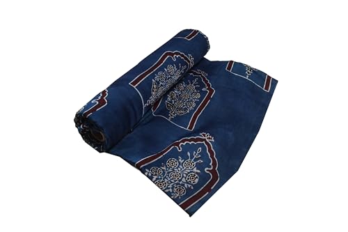 Image of Ethnics of Kutch Women's Ajrakh Modal Silk Natural Dye Hand Block Print Unstitched Kurta Fabric Mtr Length (2.5 Mtrs - Indigo 1710AD)