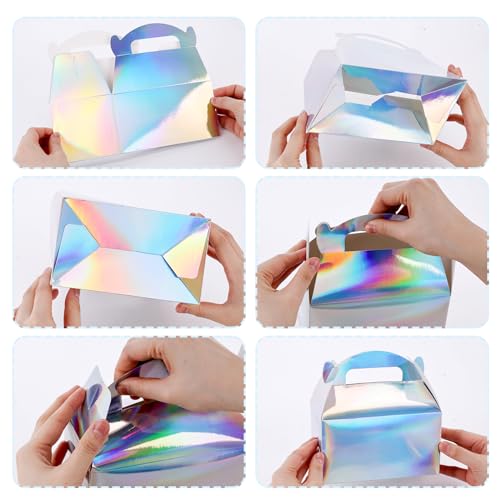 VGOODALL 16PCS Party Favor Boxes, 6.1x3.3x3.5Inch Iridescent Gable Boxes,Gift Containers for Kids Snacks, Candy, Toys,Birthday Party, Wedding