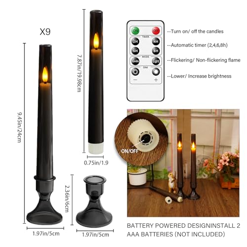 Image of Flameless Taper Candles Flickering with Remote and Timer, 9 Pack Led and Battery Operated Candles for Home Decoration, Party, Weddings, and Holiday Celebrations（Grey）