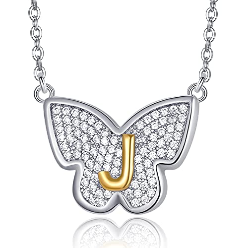 Collier papillon en argent 925 TANGPOET avec lettre J en zircon pour femme