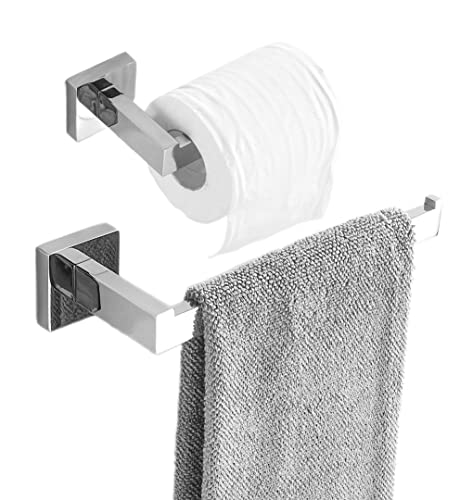 SHUNLI Bathroom Accessories Hardware Set 2 Pieces, Hand Towel Holder+Toilet Paper Holder, Chrome, Wall Mounted Towel Ring Towel Bar, SUS304 Stainless Steel