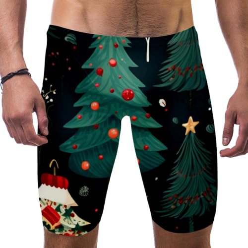 Christmas Trees Swimsuit for Men & Boys,Competition Lap Swim Suit, Square Leg Endurance Training Multicolor