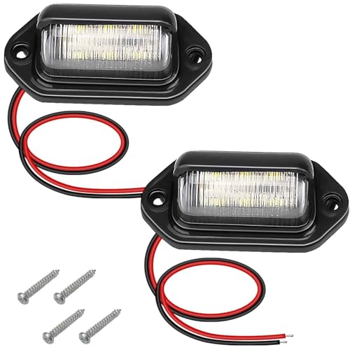 ecocstm 2 PCS White LED License Plate Light 6-SMD Waterproof Tag Lights 12V-24V DC Lamp Taillight Step Courtesy Light Dome Cargo Lights for Truck SUV Van RV Trailer